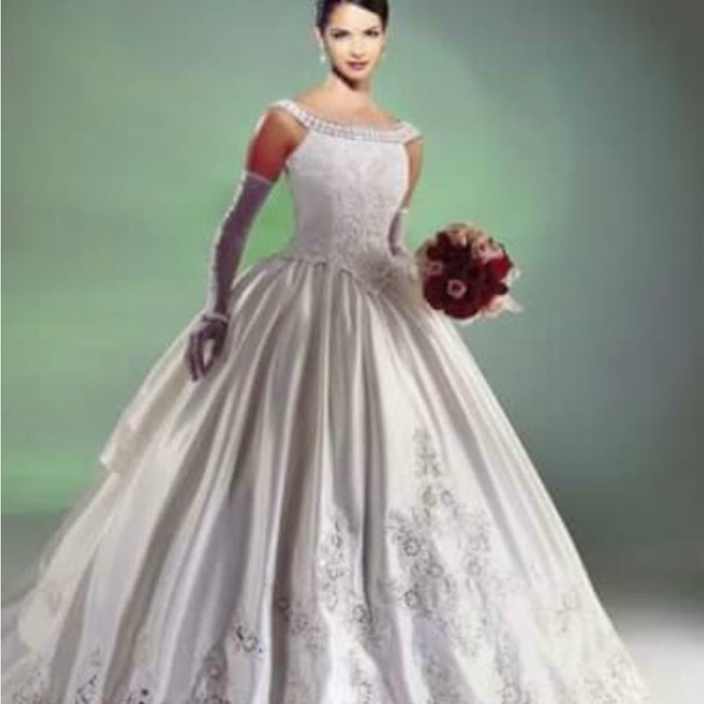 Mary's Bridal Elegant White and Silver Gown
